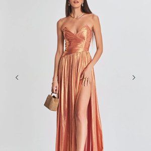 RETROFETE Waldorf Maxi Dress Apricot Orange Gold Strapless Side Slit Small
